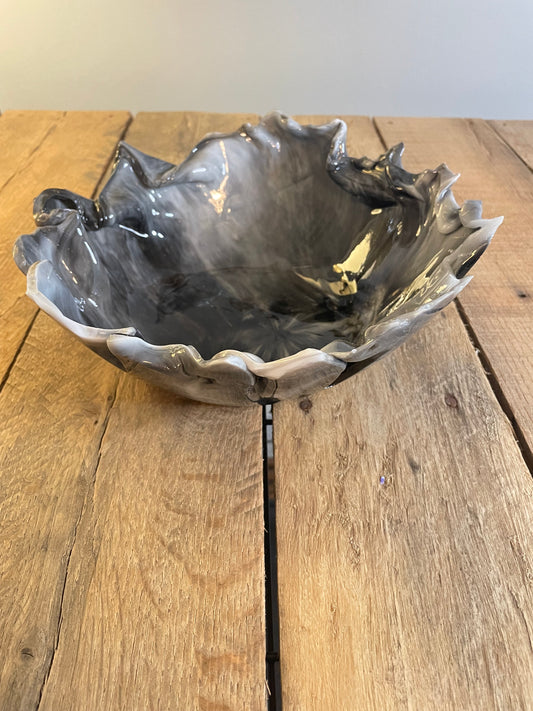 large handcrafted resin bowl, front view